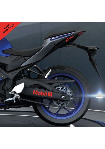 Mobil 1 Yazılı Neon Kırmızı Arka Maşa Sticker Etiket Modeli