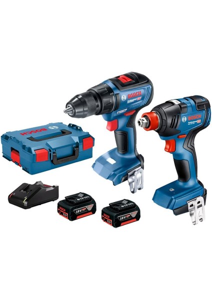 GSR 18V-50 Akülü Vidalama + GDX 18V-200 Akülü Somun Sıkma + 2x4.0Ah Akü + Akü Şarjı + L-Boxx Set