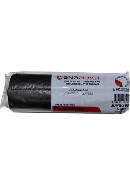 Endüstriyel Jumbo Çöp Torbası Poşeti - 2 Kat - Siyah - 400 gr 80 x 110 cm 10 x 20 Rulo Koli