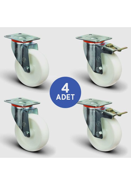2 Adet EM01ZKZ100 Döner Tablalı + 2 Adet EM01ZKZ100F Döner Tablalı Frenli Poliamid Tekerlek ÇAP100 Taşıma Arabası Tekerlek Seti 2XEM01ZKZ100+2XEM01ZKZ100F