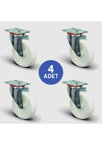 4 Adet EM01ZKZ125 Döner Tablalı Poliamid Kaplı Tekerlek ÇAP125 Taşıma Arabası Tekerlek Seti 4XEM01ZKZ125