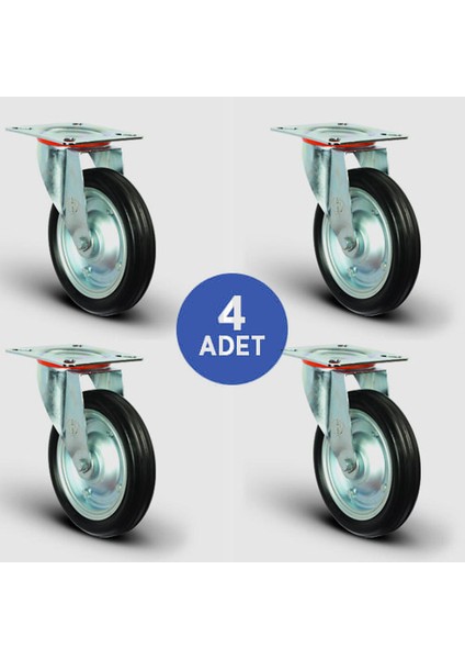 4 Adet EG01SBR250 Döner Tablalı Kauçuk Tekerlek ÇAP250 Rulmanlı Taşıma Arabası Tekerlek Seti 4XEG01SBR250