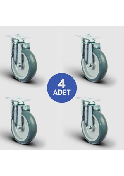 4 Adet ER01MKT80 Döner Tablalı Termoplastik Kauçuk Tekerlek ÇAP80 Taşıma Arabası Tekerlek Seti 4XER01MKT80