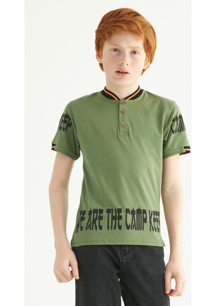 ZepkidsErkek Çocuk Yakası Düğmeli Kolları Camp Keep Baskılı Tshirt 8-12 Yaş fiyatları