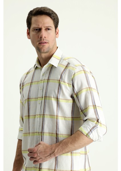 Uzun Kol Regular Fit Ekose Keten Gömlek