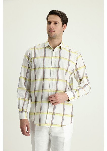 Uzun Kol Regular Fit Ekose Keten Gömlek fiyatları