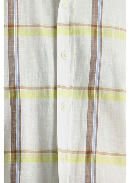 Uzun Kol Regular Fit Ekose Keten Gömlek fırsatları