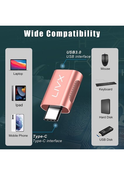 USB 3.0 To Type-C Çevirici Dönüştürücü Otg Adaptör Rose Gold Otgrg