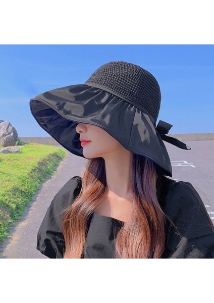 Güneş Şapkası Büyük Pislik Katlanabilir Içi Boş Nefes Alabilen Disket Uv Koruma Bow Tie Dekor Kadınlar Güneş Kremi Yaz Şapka Plaj Kapağı Dış Mekan Için (Yurt Dışından) modelleri