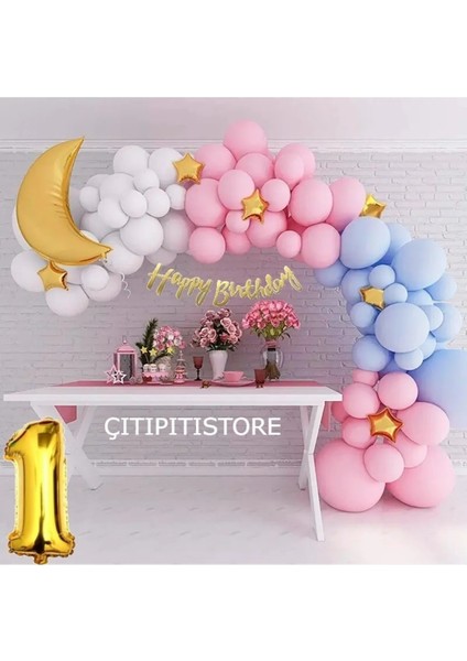 Pembe Mavi Beyaz Renk Balon Seti