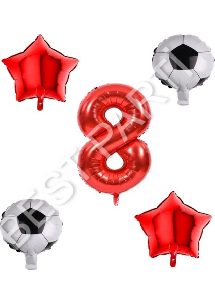 Futbol Topu Yıdız Rakam Balon Seti Kırmızı Yaş 8