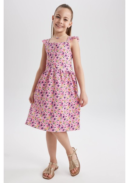 Kız Çocuk Çiçekli Kare Yaka Askılı Elbise Y6963A622HS fiyatları