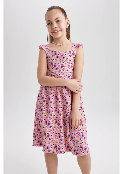 Kız Çocuk Çiçekli Kare Yaka Askılı Elbise Y6963A622HS indirimleri