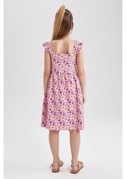 Kız Çocuk Çiçekli Kare Yaka Askılı Elbise Y6963A622HS