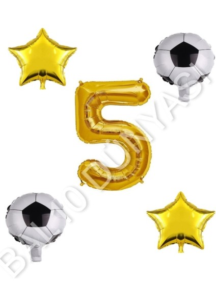 Futbol Topu Yıdız Rakam Balon Seti Gold Yaş 5