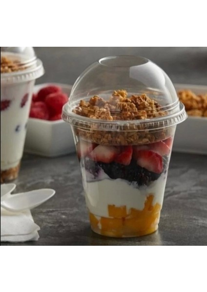 Plastik Şeffaf Bardak 300ML cc Milkshake Limonata Kahve Bardağı Kapaklı 10 Adet