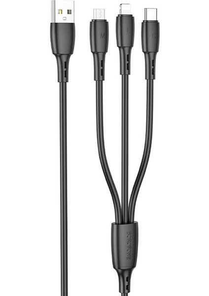 3in1 USB Kablo Lightning + Micro + Type-C 3'ü 1 Arada Lightning/micro-Usb/usb-C Için Şarj Kablosu 1metre 2A Akım BX71 modelleri