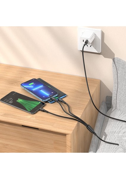 3in1 USB Kablo Lightning + Micro + Type-C 3'ü 1 Arada Lightning/micro-Usb/usb-C Için Şarj Kablosu 1metre 2A Akım BX71 indirimleri