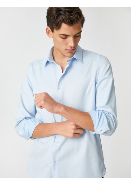 Spor Gömlek Minimal Desenli Uzun Kollu Slim Fit Non Iron