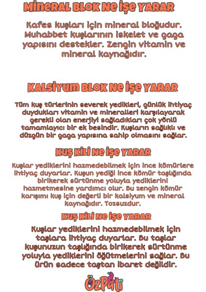 Kuş Kalsiyum / Kil / Kömür / Mineral Blok Set 8 Adet