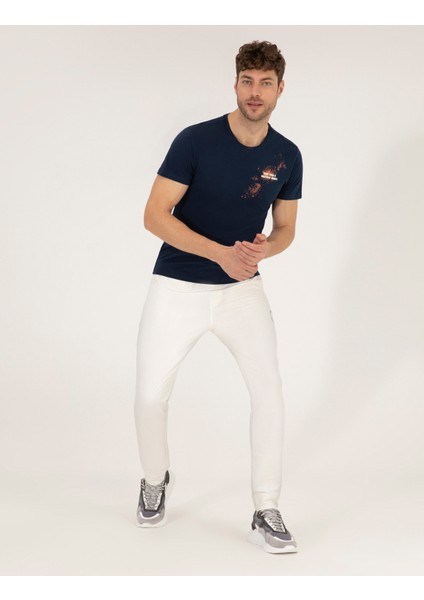 Pierre Cardin Erkek Lacivert Slim Fit Baskılı Bisiklet Yaka Tişört 50262611-VR033