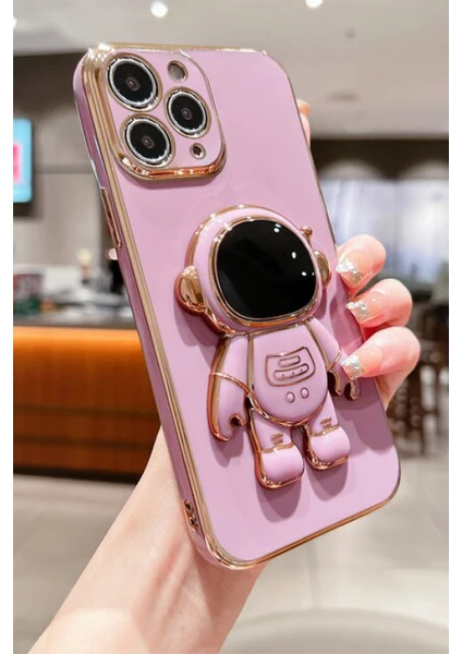 Deilmi Robot Parlak Pembe Iphone 12 Pro Max Uyumlu Özel Tasarım Kamera Korumalı Yumuşak Silikon Stand Luxury Robot Kapak Kılıf