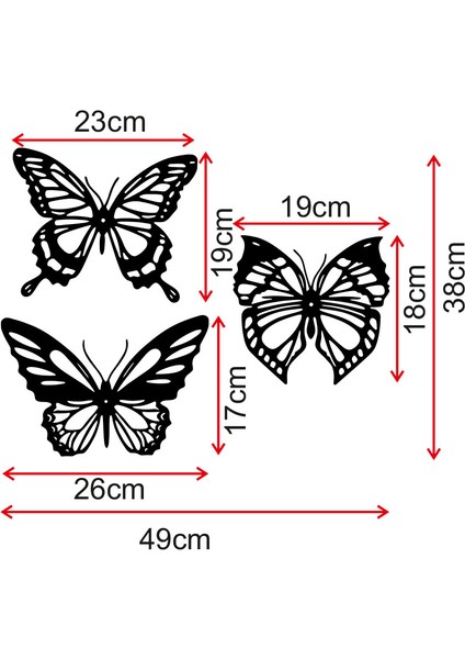 3 Parça Kelebek Ahşap Tablo Duvar Oda Ev Aksesuarı 50X38CM