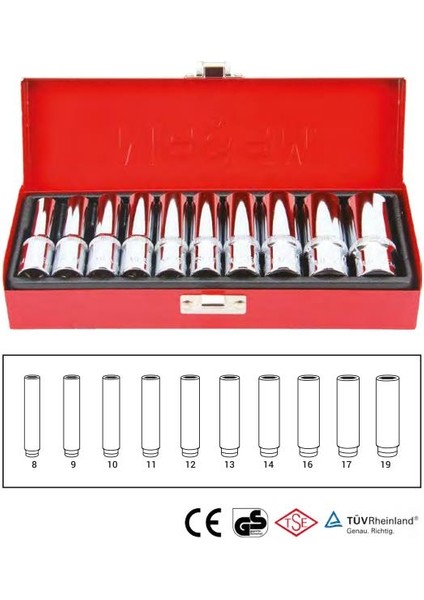 Uzun Lokma Takımı 10 Parça 3/8'' Chome Vanadium Meşem 041