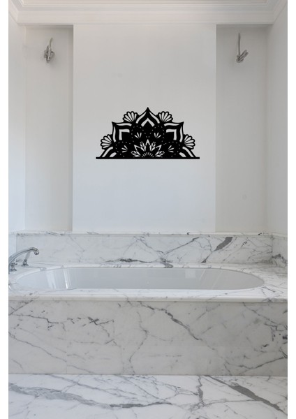 Çiçekli Mandala Yarım Ahşap Tablo Duvar Oda Ev Aksesuarı 50X24CM modelleri