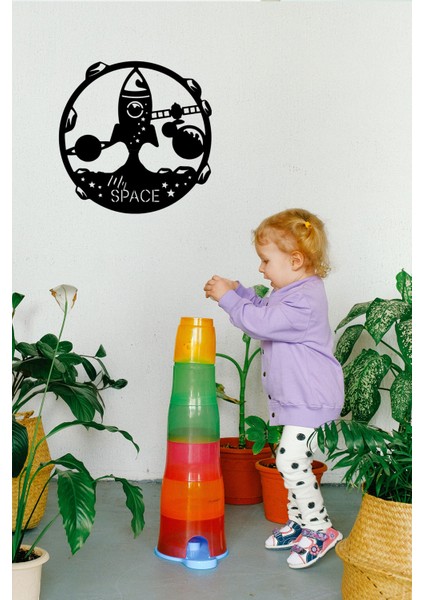 My Space Rocket Ahşap Tablo Duvar Oda Ev Aksesuarı 50X50CM