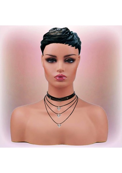 Siyah Renk Çok Sıralı Deri Kadın Albatros Kuşu Choker Kolye