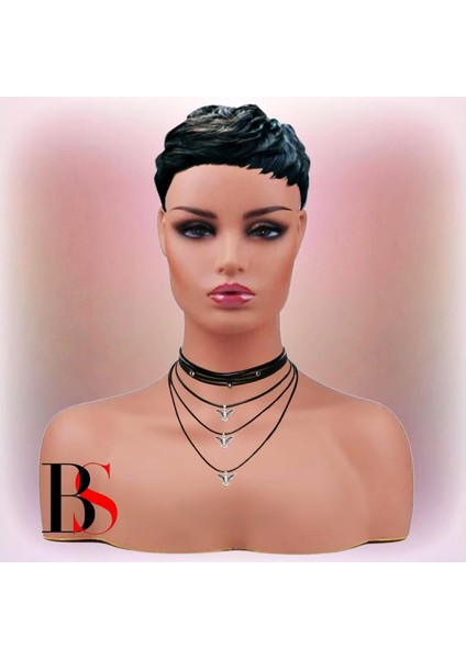 Siyah Renk Çok Sıralı Deri Kadın Albatros Kuşu Choker Kolye fiyatları