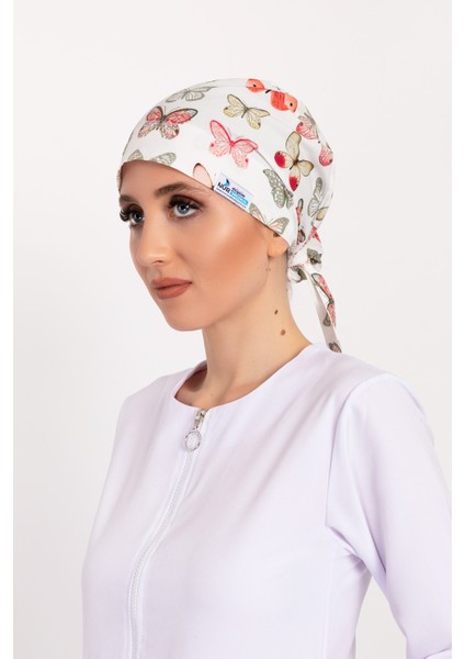 Yeşil Kelebek Desenli Tesettür Doktor Hemşire Hastane Aşçı Cerrahi Bone