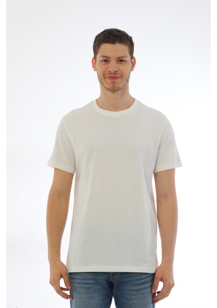 Penye Bizden Erkek Basic Regular Fit %100 Pamuk Bisiklet Yaka T-Shirt-Krem