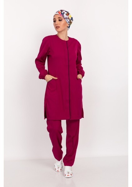 Vişne Renk Soft Likra Tesettür Doktor Hemşire Hastane Aşçı Cerrahi Takım