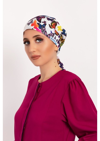 Mor Kelebek Desenli Tesettür Doktor Hemşire Hastane Aşçı Cerrahi Bone