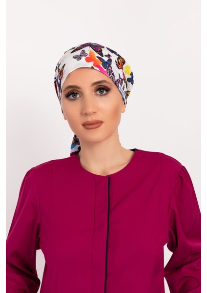 Mor Kelebek Desenli Tesettür Doktor Hemşire Hastane Aşçı Cerrahi Bone fiyatları