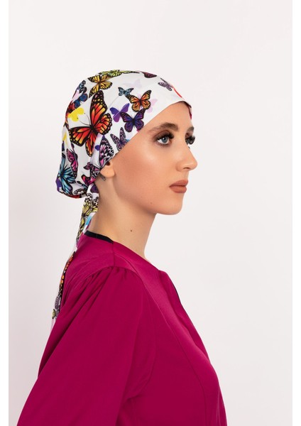 Mor Kelebek Desenli Tesettür Doktor Hemşire Hastane Aşçı Cerrahi Bone fırsatları