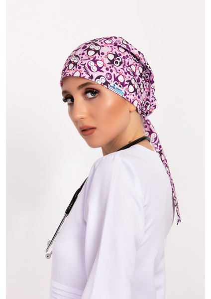 Neşeli Penguenler Desenli Tesettür Doktor Hemşire Hastane Aşçı Cerrahi Bone