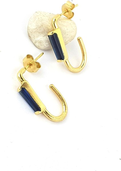 Safir Taşlı 925 Ayar Gümüş Üzerine Altın Kaplama Doğal Taş Halka Küpe fiyatları