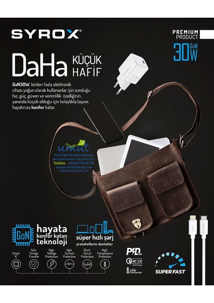 GAN30 Type-C Giriş Başlık & Type-C To Lightning Kablo 30W Quick Şarj Set Superfast Adapter Usb-C Pd