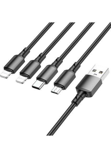 Borofone 4in1 USB Kablo Lightning + Micro + Type-C 4'ü 1 Arada Lightning/micro-Usb/usb-C Için Şarj Kablosu 1metre 2A Akım BX72 (2x Lightning+Type-C+Micro Uçlu Kablo)