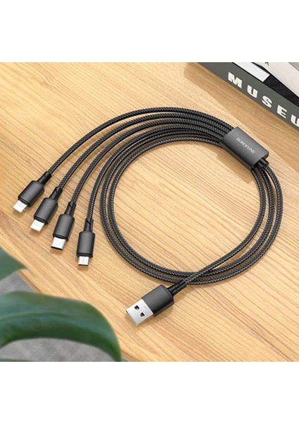 Borofone 4in1 USB Kablo Lightning + Micro + Type-C 4'ü 1 Arada Lightning/micro-Usb/usb-C Için Şarj Kablosu 1metre 2A Akım BX72 (2x Lightning+Type-C+Micro Uçlu Kablo)