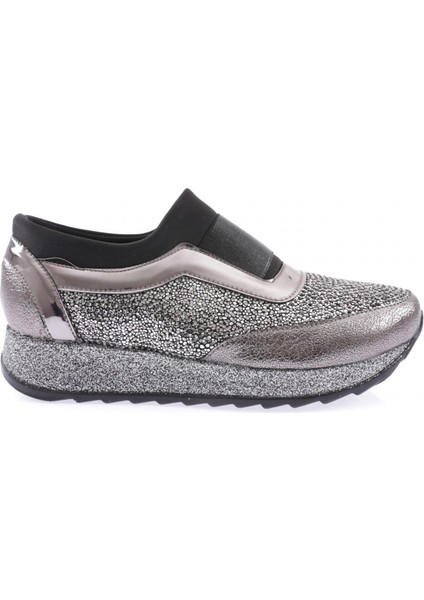 AKT-03-23Y Kadin Kalin Taban Silver Taşli Sneakers Ayakkabi