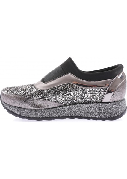 AKT-03-23Y Kadin Kalin Taban Silver Taşli Sneakers Ayakkabi