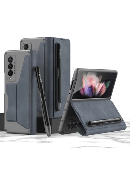 HB Tech Samsung Galaxy Z Fold 4 Zırh Pu Deri Kapak Çevirin Kalem Tepsi Kart Yuvası Kılıf Tam Koruma Cep Telefonu Kılıfı Kapak (Yurt Dışından)