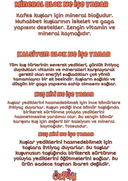 Kuş Kalsiyum / Kil / Kömür / Mineral Blok Set 4 Adet fiyatları