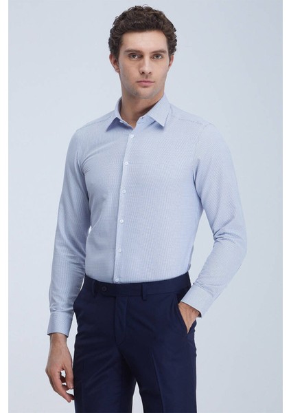 Mavi Slim Fit Dokuma Klasik Pamuk Karışımlı Gömlek