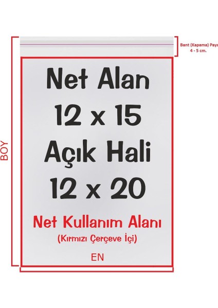 12X15+5 Cm. (12*20) 1.000 Adet - Şeffaf Bantlı Yapışkanlı Opp Jelatin Poşet