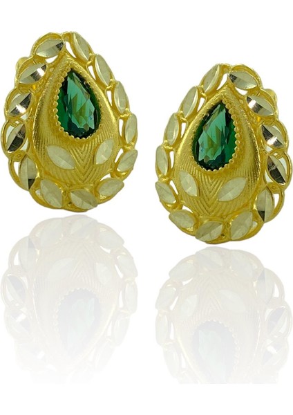 Damla Zümrüt Taş Burma Kalemli Günlük Çok Şık Altın Küpe fiyatları